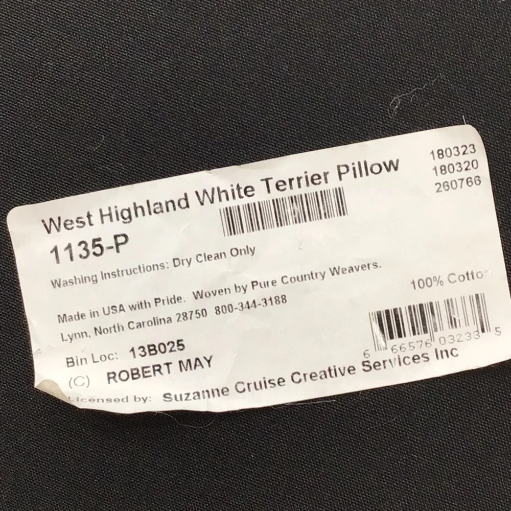 Robert May white terrier woven pillow
